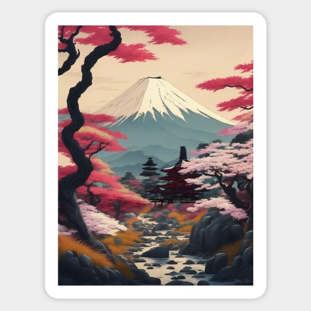 Serene Mount Fuji Sunset - Peaceful River Scenery Sticker by star trek fanart and more